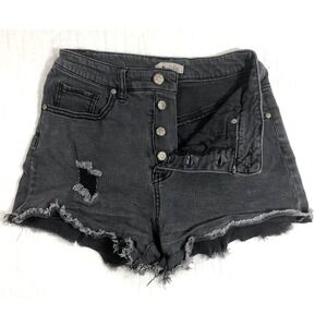 Wonderly Shorts Women's Size 28 Denim Black Faded Raw Hem Distressed Button Fly
